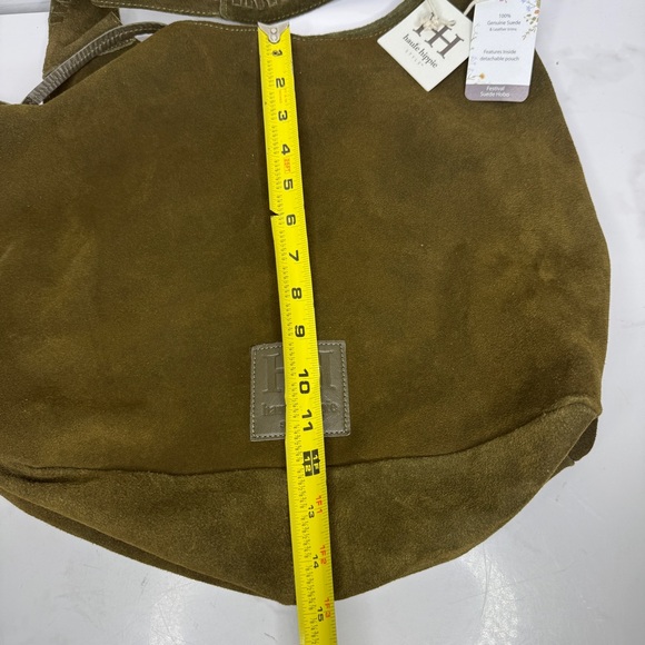BRAND NEW HAUTE HIPPIE OLIVE GREEN LEATHER SUEDE HOBO BAG - Picture 3 of 9